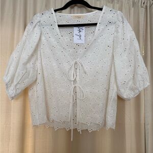 ILLA ILLA White Eyelet Blouse with Tie Front